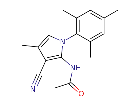 Molecular Structure of 157286-79-8 (Acetamide,
N-[3-cyano-4-methyl-1-(2,4,6-trimethylphenyl)-1H-pyrrol-2-yl]-)