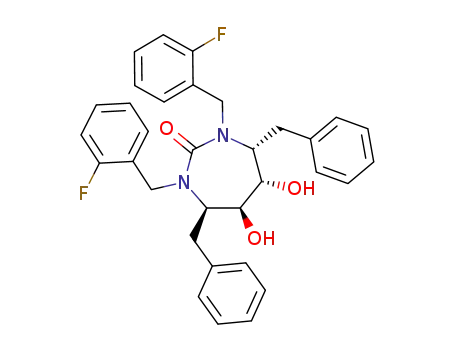 Molecular Structure of 153182-43-5 ((4R,5S,6S,7R)-4,7-dibenzyl-1,3-bis[(2-fluorophenyl)methyl]-5,6-dihydro xy-1,3-diazepan-2-one)