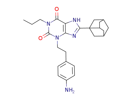 Molecular Structure of 149741-42-4 (3-[2-(4-aminophenyl)ethyl]-8-(hexahydro-2,5-methanopentalen-3a(1H)-yl)-1-propyl-3,7-dihydro-1H-purine-2,6-dione)