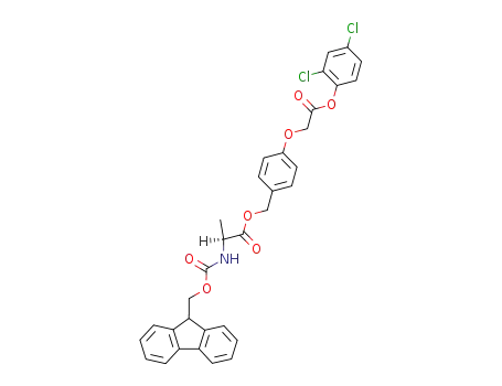 Molecular Structure of 126771-54-8 ((S)-2-(9H-Fluoren-9-ylmethoxycarbonylamino)-propionic acid 4-(2,4-dichloro-phenoxycarbonylmethoxy)-benzyl ester)