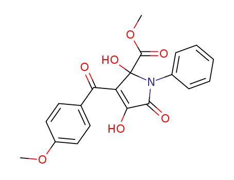 Molecular Structure of 113416-41-4 (1H-Pyrrole-2-carboxylic acid,
2,5-dihydro-2,4-dihydroxy-3-(4-methoxybenzoyl)-5-oxo-1-phenyl-,
methyl ester)