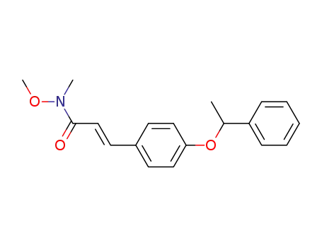 Molecular Structure of 134197-93-6 ((E)-N-Methoxy-N-methyl-3-[4-(1-phenyl-ethoxy)-phenyl]-acrylamide)