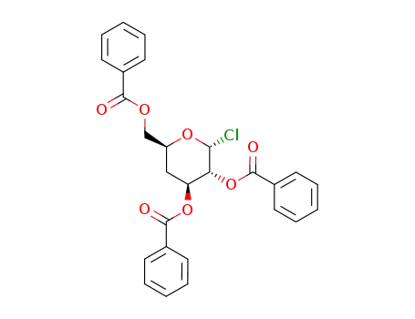 Molecular Structure of 122714-12-9 (2,3,6-tri-O-benzoyl-4-deoxy-α-D-xylo-hexopyranosyl chloride)
