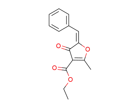 Molecular Structure of 53252-49-6 (ethyl (5Z)-2-methyl-4-oxo-5-(phenylmethylidene)-4,5-dihydrofuran-3-carboxylate)