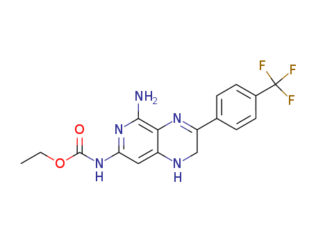 82586-03-6,Carbamic acid, (5-amino-1,2-dihydro-3-(4-(trifluoromethyl)phenyl)pyrid o(3,4-b)pyrazin-7-yl)-, ethyl ester,ETHYL N-[5-AMINO-8-[4-(TRIFLUOROMETHYL)PHENYL]-4,7,10-TRIAZABICYCLO[4.4.0]DECA-1,3,5,7-TETRAEN-3-YL]CARBAMATE;Ethyl (5-amino-1,2-dihydro-3-(4-(trifluoromethyl)phenyl)pyrido(3,4-b)pyrazin-7-yl)carbamate;Carbamic acid,(5-amino-1,2-dihydro-3-(4-(trifluoromethyl)phenyl)pyrido(3,4-b)pyrazin-7-yl)-,ethyl ester;