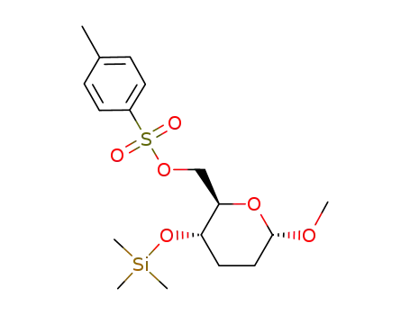 Molecular Structure of 92413-84-8 (Toluene-4-sulfonic acid (2R,3S,6S)-6-methoxy-3-trimethylsilanyloxy-tetrahydro-pyran-2-ylmethyl ester)