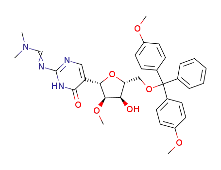 Molecular Structure of 141437-72-1 (N<sup>2</sup>-<(dimethylamino)methylene>-2'-O-methyl-5'-O-(dimethoxytrityl)pseudoisocytidine)