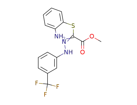 Molecular Structure of 89479-46-9 (Acetic acid, [(2-aminophenyl)thio][[3-(trifluoromethyl)phenyl]hydrazono]-,
methyl ester)