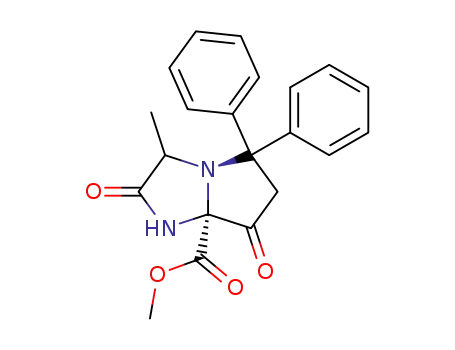 Molecular Structure of 87616-25-9 (1H-Pyrrolo[1,2-a]imidazole-7a(5H)-carboxylic acid,
tetrahydro-3-methyl-2,7-dioxo-5,5-diphenyl-, methyl ester, cis-)