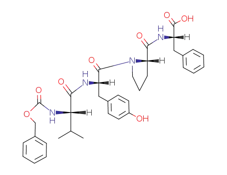 Molecular Structure of 90315-38-1 (L-Phenylalanine,
N-[1-[N-[N-[(phenylmethoxy)carbonyl]-L-valyl]-L-tyrosyl]-L-prolyl]-)