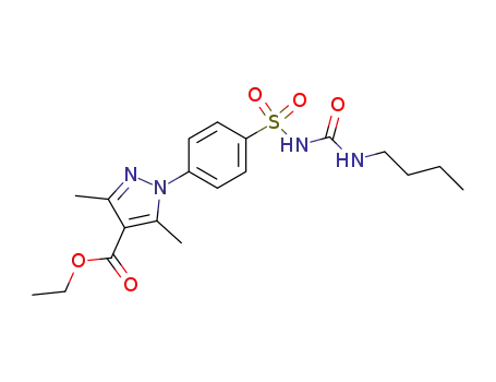 Molecular Structure of 88281-45-2 (1H-Pyrazole-4-carboxylic acid,
1-[4-[[[(butylamino)carbonyl]amino]sulfonyl]phenyl]-3,5-dimethyl-, ethyl
ester)