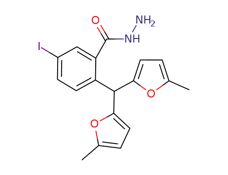Molecular Structure of 928758-99-0 (Benzoic acid, 2-[bis(5-methyl-2-furanyl)methyl]-5-iodo-, hydrazide)