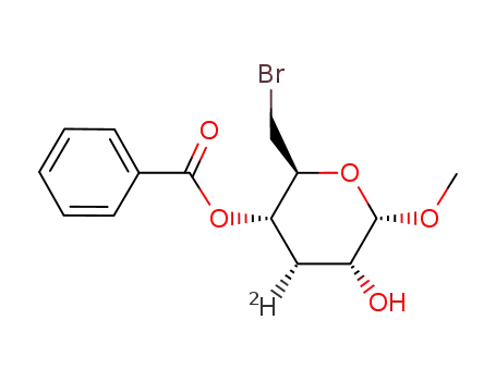 Molecular Structure of 129090-81-9 (methyl (3R)-<3-(2)H>-4-O-benzoyl-6-bromo-3,6-dideoxy-α-D-ribo-hexopyranoside)