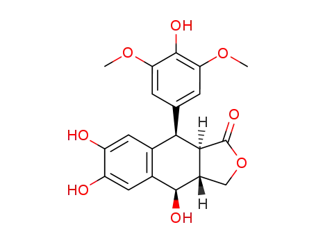 Molecular Structure of 138456-90-3 ((3aR,4R,9R,9aR)-4,6,7-trihydroxy-9-(4-hydroxy-3,5-dimethoxyphenyl)-3a,4,9,9a-tetrahydronaphtho[2,3-c]furan-1(3H)-one)