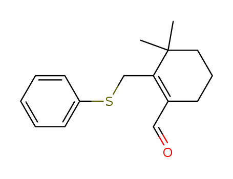 Molecular Structure of 81053-99-8 (1-Cyclohexene-1-carboxaldehyde, 3,3-dimethyl-2-[(phenylthio)methyl]-)