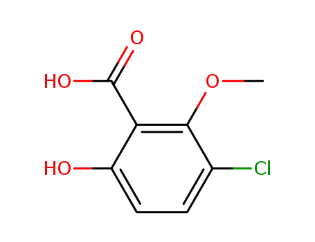 Molecular Structure of 146984-79-4 (3-Chloro-6-hydroxy-2-methoxybenzoic acid)
