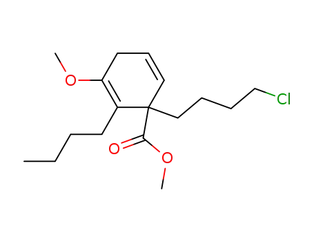 Molecular Structure of 111139-84-5 (2,5-Cyclohexadiene-1-carboxylic acid,
2-butyl-1-(4-chlorobutyl)-3-methoxy-, methyl ester)
