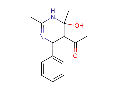 Molecular Structure of 100580-06-1 (Ethanone,
1-(1,4,5,6-tetrahydro-4-hydroxy-2,4-dimethyl-6-phenyl-5-pyrimidinyl)-)