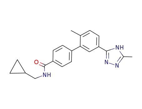 Molecular Structure of 1006878-14-3 ([1,1'-Biphenyl]-4-carboxamide, N-(cyclopropylmethyl)-2'-methyl-5'-(3-methyl-1H-1,2,4-triazol-5-yl)-)