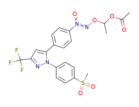 Molecular Structure of 1245272-97-2 (5-[4-(O<sub>2</sub>-(1-acetoxyethyl)diazen-1-ium-1,2-diolato)phenyl]-1-(4-methylsulfonylphenyl)-3-trifluoromethyl-1H-pyrazole)