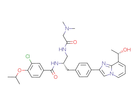 Molecular Structure of 1088965-37-0 (3-Chloro-N-{(1S)-2-[(N,N-dimethylglycyl)amino]-1-[(4-{8-[(1S)-1-hydroxyethyl]imidazo[1,2-a]pyridin-2-yl}phenyl)methyl]ethyl}-4-[(1-methylethyl)oxy]benzamide)