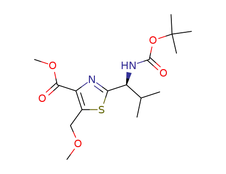 Molecular Structure of 348155-32-8 (4-Thiazolecarboxylic acid,
2-[(1S)-1-[[(1,1-dimethylethoxy)carbonyl]amino]-2-methylpropyl]-5-(meth
oxymethyl)-, methyl ester)