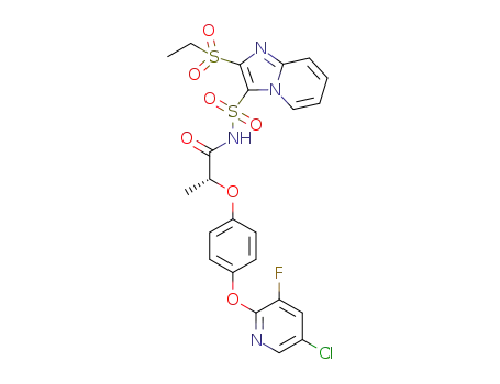 Molecular Structure of 1361405-60-8 ((R)-2-ethanesulfonylimidazo[1,2-a]pyridine-3-sulfonic acid [2-[4-(5-chloro-3-fluoropyridin-2-yloxy)phenoxy]propionyl]amide)