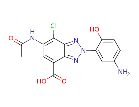 Molecular Structure of 1426245-04-6 (6-acetylamino-2-(5-amino-2-hydroxyphenyl)-7-chloro-2H-benzotriazole-4-carboxylic acid)