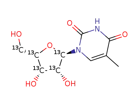 Molecular Structure of 159496-17-0 (5-METHYL-[1',2',3',4',5'-13C5]URIDINE)