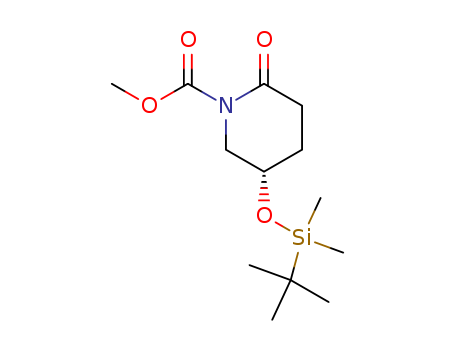 Molecular Structure of 138565-91-0 (1-Piperidinecarboxylic acid,
5-[[(1,1-dimethylethyl)dimethylsilyl]oxy]-2-oxo-, methyl ester, (S)-)