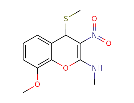 Molecular Structure of 1173429-63-4 (N-[8-methoxy-4-(methylsulfanyl)-3-nitro-4H-2-chromenyl]-N-methylamine)