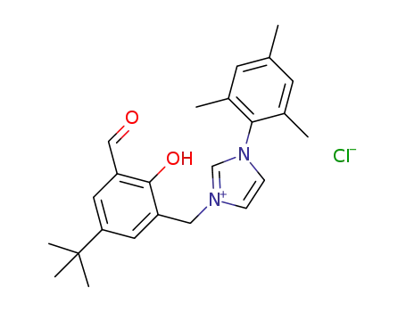 Molecular Structure of 1416171-26-0 (3-(5-tert-butyl-3-formyl-2-hydroxybenzyl)-1-mesityl-1H-imidazol-3-ium chloride)