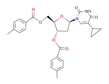 Molecular Structure of 108274-18-6 (5-cyclopropyl-1-[2-deoxy-3,5-di-O-(p-toluoyl)-β-D-erythropentofuranosyl]uracil)