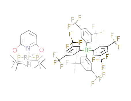 Molecular Structure of 1361399-35-0 ([(2,6-(t-Bu<sub>2</sub>PO)2C<sub>5</sub>H<sub>3</sub>N)Rh(H<sub>2</sub>)][tetrakis(3,5-bis(trifluoromethyl)phenyl)borate])
