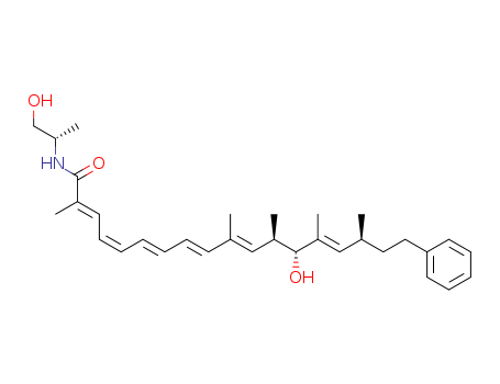 Molecular Structure of 140695-42-7 (2,4,6,8,10,14-Octadecahexaenamide,13-hydroxy-N-[(1S)-2-hydroxy-1-methylethyl]-2,10,12,14,16-pentamethyl-18-phenyl-,(2E,4Z,6E,8E,10E,12R,13R,14E,16S)-)