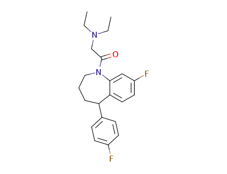 Molecular Structure of 77795-93-8 (1H-1-Benzazepine,
1-[(diethylamino)acetyl]-8-fluoro-5-(4-fluorophenyl)-2,3,4,5-tetrahydro-)