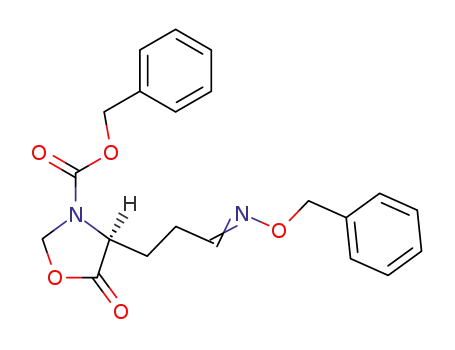 Molecular Structure of 89969-27-7 (3-Oxazolidinecarboxylic acid,
5-oxo-4-[3-[(phenylmethoxy)imino]propyl]-, phenylmethyl ester, (S)-)