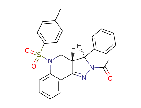 Molecular Structure of 76298-68-5 (2H-Pyrazolo(4,3-c)quinoline, 3,3a,4,5-tetrahydro-2-acetyl-5-((4-methyl phenyl)sulfonyl)-3-phenyl-, cis-)