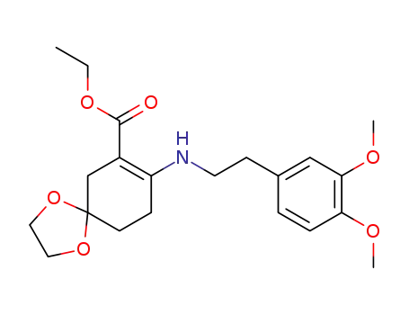 Molecular Structure of 130655-26-4 (8-[2-(3,4-Dimethoxy-phenyl)-ethylamino]-1,4-dioxa-spiro[4.5]dec-7-ene-7-carboxylic acid ethyl ester)