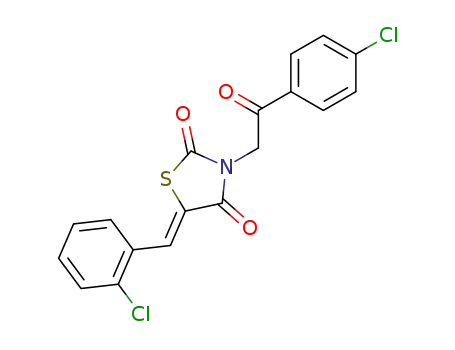 Molecular Structure of 151956-10-4 ((5Z)-5-[(2-chlorophenyl)methylidene]-3-[2-(4-chlorophenyl)-2-oxoethyl]-1,3-thiazolidine-2,4-dione)