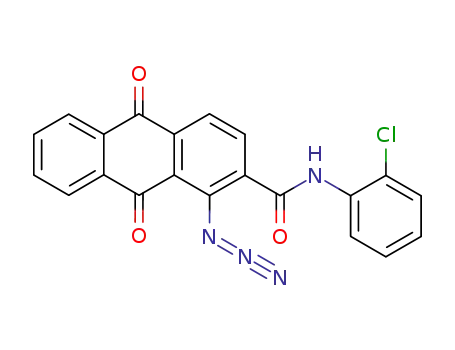 Molecular Structure of 80685-55-8 (2-Anthracenecarboxamide,
1-azido-N-(2-chlorophenyl)-9,10-dihydro-9,10-dioxo-)