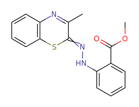 Molecular Structure of 89479-55-0 (Benzoic acid, 2-[(3-methyl-2H-1,4-benzothiazin-2-ylidene)hydrazino]-,
methyl ester)
