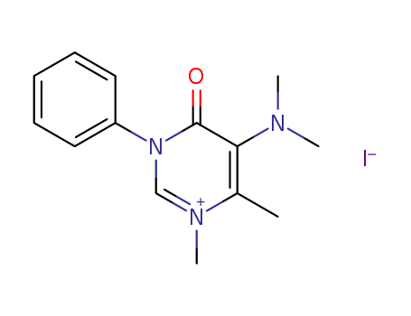 Molecular Structure of 89966-55-2 (Pyrimidinium,
5-(dimethylamino)-3,4-dihydro-1,6-dimethyl-4-oxo-3-phenyl-, iodide)