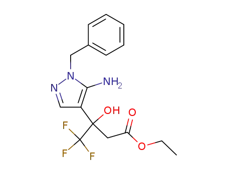 Molecular Structure of 82163-86-8 (5-Amino-1-benzyl-4-(2-ethoxycarbonyl-1-hydroxy-1-trifluormethyl-ethyl)pyrazol)