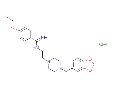 Molecular Structure of 125575-10-2 (Benzenecarboximidamide,N-[2-[4-(1,3-benzodioxol-5-ylmethyl)-1-piperazinyl]ethyl]-4-ethoxy-,hydrochloride (1:1))