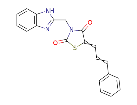 Molecular Structure of 105192-22-1 (3-(1H-Benzoimidazol-2-ylmethyl)-5-[(E)-3-phenyl-prop-2-en-(E)-ylidene]-thiazolidine-2,4-dione)