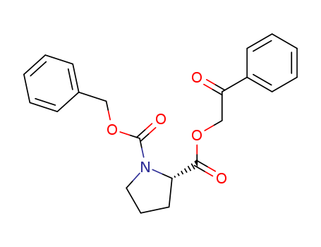 Molecular Structure of 16153-10-9 (1,2-Pyrrolidinedicarboxylic acid, 2-(2-oxo-2-phenylethyl)
1-(phenylmethyl) ester, (S)-)