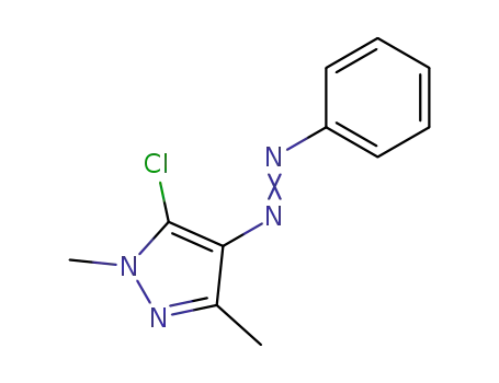 Molecular Structure of 78431-21-7 (5-CHLORO-1,3-DIMETHYL-4-(2-PHENYLDIAZ-1-ENYL)-1H-PYRAZOLE)