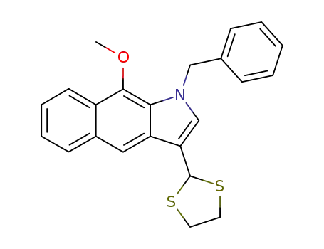 Molecular Structure of 151646-91-2 (1-benzyl-3-<2-(1,3-dithiolanyl)>-9-methoxy-1H-benz<f>indole)