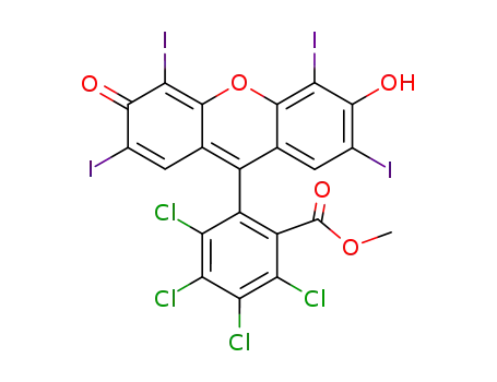 Molecular Structure of 106805-50-9 (2,3,4,5-Tetrachloro-6-(6-hydroxy-2,4,5,7-tetraiodo-3-oxo-3H-xanthen-9-yl)-benzoic acid methyl ester)